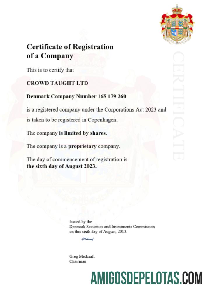 Certificado de registro da Dinamarca para download, modelo Word e PDF